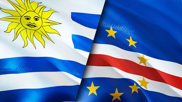 Uruguay and Cape Verde flags. 3D Waving flag design. Uruguay Cape Verde flag, picture, wallpaper. Uruguay vs Cape Verde image,3D rendering. Uruguay Cape Verde relations alliance an