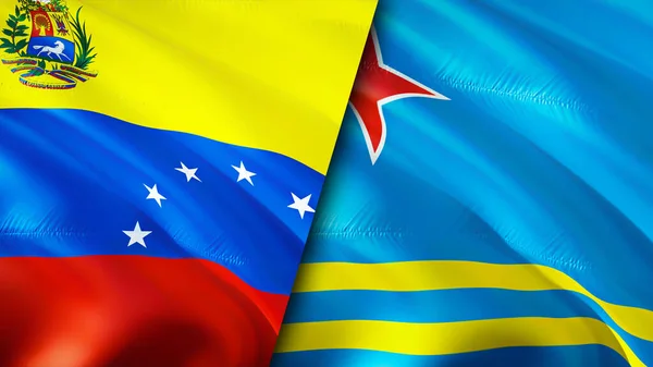 Venezuela Och Aruba Flaggor Viftande Flagga Design Venezuela Aruba Flagga — Stockfoto