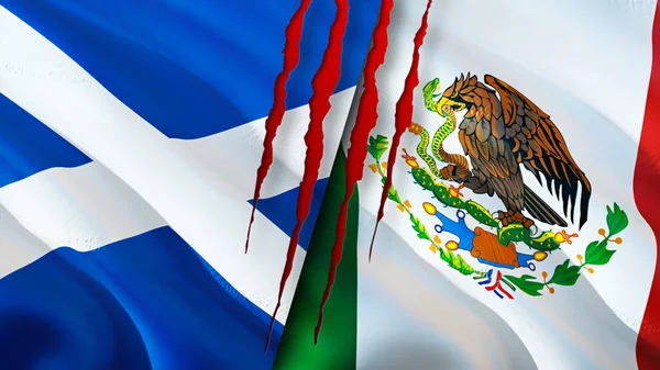Banderas Escocia México Con Concepto Cicatriz Bandera Ondeante Representación Escocia —  Fotos de Stock