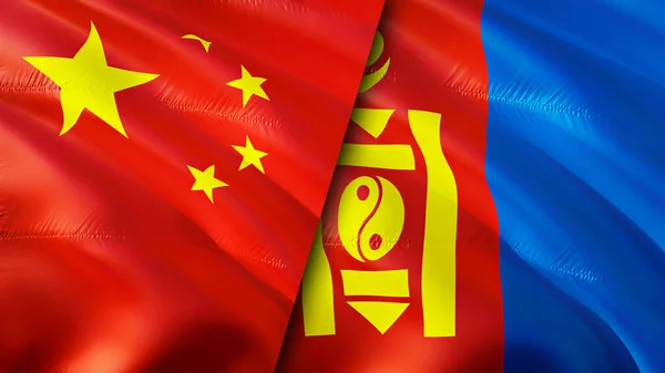 China Mongolia Flags Waving Flag Design China Mongolia Flag Picture — Stock Photo, Image