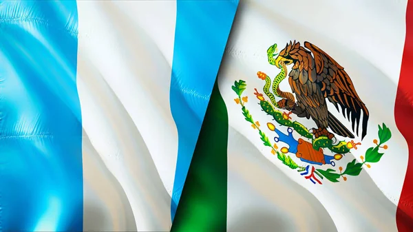 Guatemala and Mexico flags. 3D Waving flag design. Guatemala Mexico flag, picture, wallpaper. Guatemala vs Mexico image,3D rendering. Guatemala Mexico relations war alliance concept.Trade, touris