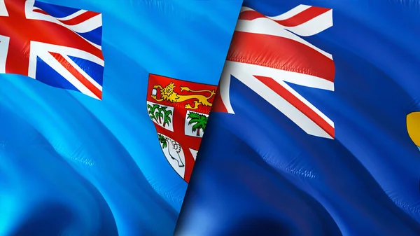 Fiji and Saint Helena flags. 3D Waving flag design. Fiji Saint Helena flag, picture, wallpaper. Fiji vs Saint Helena image,3D rendering. Fiji Saint Helena relations alliance and Trade,travel,touris