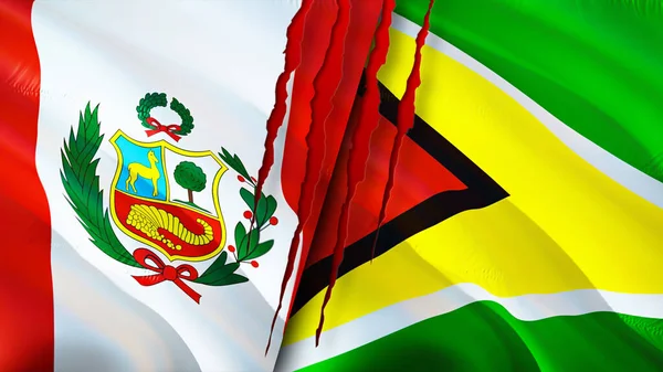Peru Guyana Flags Scar Concept Waving Flag Rendering Peru Guyana — Stock Photo, Image