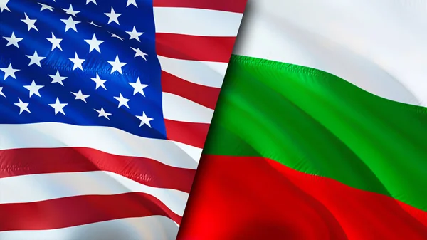 USA and Bulgaria flags. 3D Waving flag design. USA Bulgaria flag, picture, wallpaper. USA vs Bulgaria image,3D rendering. USA Bulgaria relations alliance and Trade,travel,tourism concep