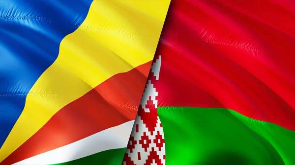 Seychelles and Belarus flags. 3D Waving flag design. Seychelles Belarus flag, picture, wallpaper. Seychelles vs Belarus image,3D rendering. Seychelles Belarus relations alliance an