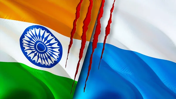 India San Marino Vlaggen Met Litteken Concept Wuivende Vlag Weergave — Stockfoto