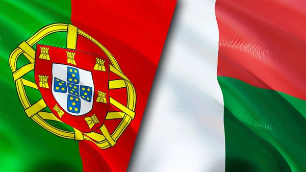 Portugal Madagascar Flags Waving Flag Design Portugal Madagascar Flag Picture — Stock Photo, Image