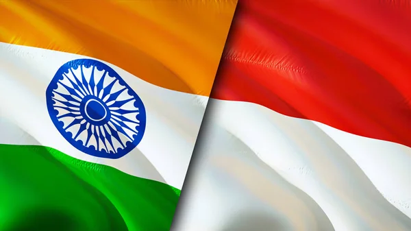 India Indonézia Zászlói Integető Zászló Design India Indonézia Zászló Kép — Stock Fotó