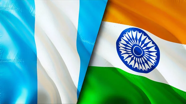 Guatemala and India flags. 3D Waving flag design. Guatemala India flag, picture, wallpaper. Guatemala vs India image,3D rendering. Guatemala India relations war alliance concept.Trade, touris