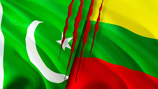 Pakistan Und Litauen Flaggen Mit Narbenkonzept Fahnenschwenken Rendering Pakistan Und — Stockfoto