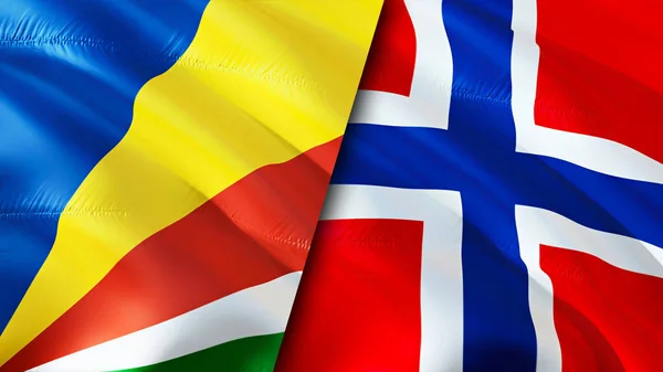 Seychelles and Norway flags. 3D Waving flag design. Seychelles Norway flag, picture, wallpaper. Seychelles vs Norway image,3D rendering. Seychelles Norway relations alliance and Trade,travel,touris