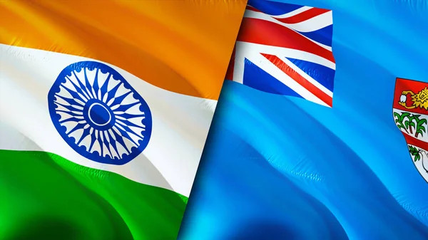 印度和斐济的国旗 3D波浪旗帜设计 印度斐济国旗 印度对斐济的图像 3D渲染 印度斐济关系联盟与贸易 — 图库照片