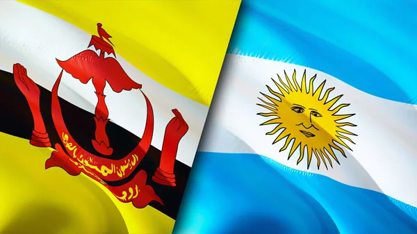 Brunei and Argentina flags. 3D Waving flag design. Brunei Argentina flag, picture, wallpaper. Brunei vs Argentina image,3D rendering. Brunei Argentina relations alliance and Trade,travel,touris