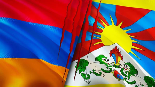 Arménia Tibet Bandeiras Com Cicatriz Conceito Bandeira Ondulada Renderização Conceito — Fotografia de Stock