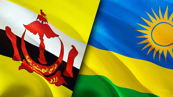Brunei and Rwanda flags. 3D Waving flag design. Brunei Rwanda flag, picture, wallpaper. Brunei vs Rwanda image,3D rendering. Brunei Rwanda relations alliance and Trade,travel,tourism concep