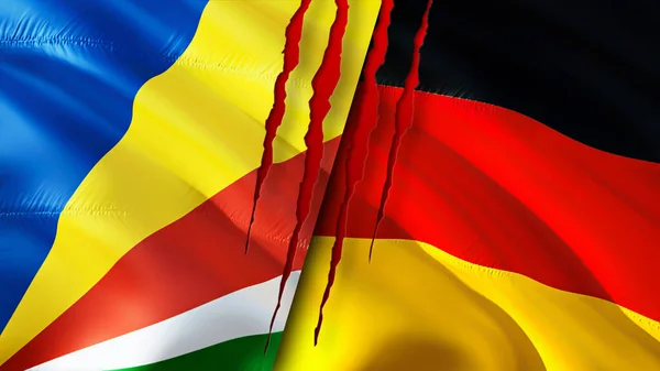 Seychelles Germania Bandiere Con Concetto Cicatrice Bandiera Sventolante Rendering Seychelles — Foto Stock