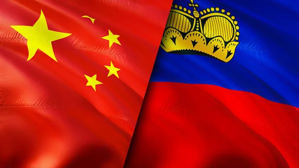 China and Liechtenstein flags. 3D Waving flag design. China Liechtenstein flag, picture, wallpaper. China vs Liechtenstein image,3D rendering. China Liechtenstein relations alliance an