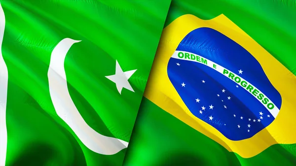 Pakistan and Brazil flags. 3D Waving flag design. Pakistan Brazil flag, picture, wallpaper. Pakistan vs Brazil image,3D rendering. Pakistan Brazil relations alliance and Trade,travel,tourism concep