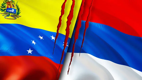 Venezuela Serbia Flags Scar Concept Waving Flag Rendering Venezuela Serbia — Stock Photo, Image