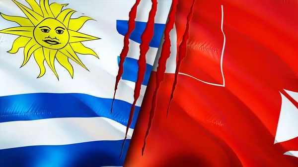 Uruguay Wallis Futuna Banderas Con Concepto Cicatriz Bandera Ondeante Representación — Foto de Stock