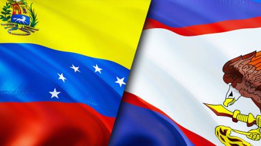Venezuela ve Amerikan Samoa bayrakları. 3 boyutlu dalgalanan bayrak tasarımı. Venezuela Amerikan Samoa bayrağı, resim, duvar kağıdı. Venezuela, Amerikan Samoa imajına karşı, 3 boyutlu canlandırma. Venezuela Amerikan Samoası