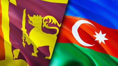 Sri Lanka ve Azerbaycan bayrakları. 3 boyutlu dalgalanan bayrak tasarımı. Sri Lanka Azerbaycan bayrağı, resim, duvar kağıdı. Sri Lanka, Azerbaycan görüntüsüne karşı, 3D görüntüleme. Sri Lanka Azerbaycan ilişkiler ittifakı