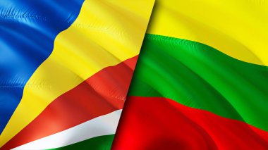 Seyşeller ve Litvanya bayrakları. 3 boyutlu dalgalanan bayrak tasarımı. Seyşeller Litvanya bayrağı, resim, duvar kağıdı. Seyşeller Litvanya 'ya karşı, görüntü 3 boyutlu. Seyşeller ve Litvanya ilişkileri