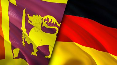 Sri Lanka ve Almanya bayrakları. 3 boyutlu dalgalanan bayrak tasarımı. Sri Lanka Almanya bayrağı, resim, duvar kağıdı. Sri Lanka Almanya 'ya karşı, görüntü 3 boyutlu. Sri Lanka Almanya ilişkileri ittifak ve ticaret, seyahat, turnuva