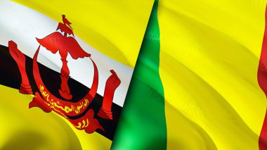 Brunei ve Mali bayrakları. 3 boyutlu dalgalanan bayrak tasarımı. Brunei Mali bayrağı, resim, duvar kağıdı. Brunei, Mali 'ye karşı, görüntü 3 boyutlu. Brunei Mali ilişkileri ittifak ve ticaret, seyahat, turizm konsepti