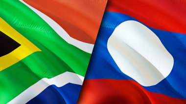 Güney Afrika ve Laos bayrakları. 3 boyutlu dalgalanan bayrak tasarımı. Güney Afrika Laos bayrağı, resim, duvar kağıdı. Güney Afrika, Laos 'a karşı, görüntü 3D. Güney Afrika Laos ilişkileri ittifak ve ticaret, seyahat, turnuva