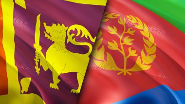 Sri Lanka ve Eritrea bayrakları. 3 boyutlu dalgalanan bayrak tasarımı. Sri Lanka Eritre bayrağı, resim, duvar kağıdı. Sri Lanka, Eritre 'ye karşı, görüntü 3 boyutlu. Sri Lanka Eritre ilişkileri ittifak ve ticaret, seyahat, turnuva