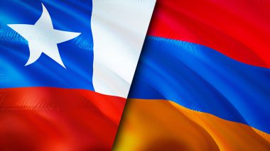 Şili ve Ermenistan bayrakları. 3 boyutlu dalgalanan bayrak tasarımı. Şili Ermeni bayrağı, resim, duvar kağıdı. Şili, Ermenistan 'a karşı, görüntü 3D. Şili Ermeni ilişkileri ittifak ve ticaret, seyahat, turizm konsepti
