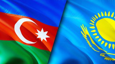 Azerbaycan ve Kazakistan bayrakları. 3 boyutlu dalgalanan bayrak tasarımı. Azerbaycan Kazakistan bayrağı, resim, duvar kağıdı. Azerbaycan Kazakistan 'a karşı, görüntü 3 boyutlu. Azerbaycan Kazakistan ilişkileri bir ittifak