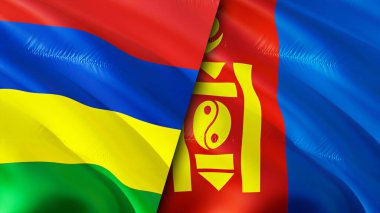 Mauritius ve Moğolistan bayrakları. 3 boyutlu dalgalanan bayrak tasarımı. Mauritius Moğolistan bayrağı, resim, duvar kağıdı. Mauritius, Moğolistan 'a karşı, görüntü 3 boyutlu. Mauritius Moğolistan ilişkileri