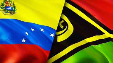 Venezuela ve Vanuatu bayrakları. 3 boyutlu dalgalanan bayrak tasarımı. Venezuela Vanuatu bayrağı, resim, duvar kağıdı. Venezuela, Vanuatu 'ya karşı, görüntü 3 boyutlu. Venezuela Vanuatu ilişkileri ittifak ve ticaret, seyahat, turnuva