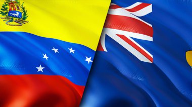 Venezuela ve Saint Helena bayrakları. 3 boyutlu dalgalanan bayrak tasarımı. Venezuela Saint Helena bayrağı, resim, duvar kağıdı. Venezuela, Saint Helena imajına karşı, 3 boyutlu canlandırma. Venezuela Saint Helena İlişkiler Birliği