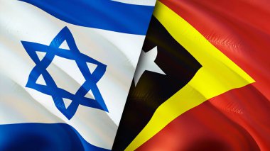 İsrail ve Doğu Timor bayrakları. 3 boyutlu dalgalanan bayrak tasarımı. İsrail Doğu Timor bayrağı, resim, duvar kağıdı. İsrail, Doğu Timor 'a karşı, görüntü 3D. İsrail Doğu Timor ilişkileri ittifak ve ticaret, seyahat, turnuva