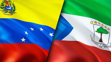 Venezuela ve Ekvator Ginesi bayrakları. 3 boyutlu dalgalanan bayrak tasarımı. Venezuela Ekvator Ginesi bayrağı, resim, duvar kağıdı. Venezuela, Ekvator Ginesi 'ne karşı, görüntü 3 boyutlu. Venezuela Ekvator Ginesi