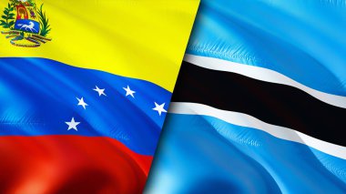 Venezuela ve Botswana bayrakları. 3 boyutlu dalgalanan bayrak tasarımı. Venezuela Botswana bayrağı, resim, duvar kağıdı. Venezuela, Botswana 'ya karşı, görüntü 3 boyutlu. Venezuela Botswana İlişkiler Birliği