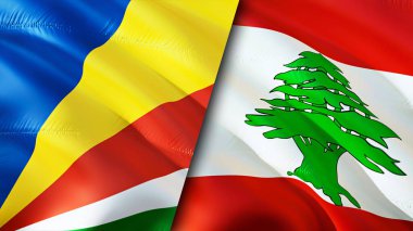 Seyşeller ve Lübnan bayrakları. 3 boyutlu dalgalanan bayrak tasarımı. Seyşeller Lübnan bayrağı, resim, duvar kağıdı. Seyşeller Lübnan 'a karşı, görüntü 3 boyutlu. Seyşeller Lübnan ilişkileri ittifakı