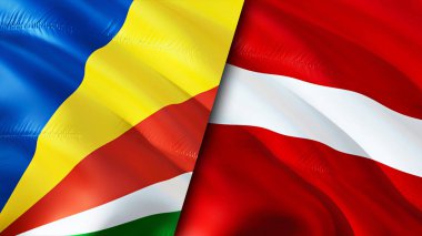 Seyşeller ve Letonya bayrakları. 3 boyutlu dalgalanan bayrak tasarımı. Seyşeller Letonya bayrağı, resim, duvar kağıdı. Seyşeller Letonya 'ya karşı, görüntü 3 boyutlu. Seyşeller Letonya ilişkileri ittifak ve ticaret, seyahat, turnuva