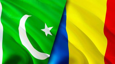Pakistan ve Romanya bayrakları. 3 boyutlu dalgalanan bayrak tasarımı. Pakistan Romanya bayrağı, resim, duvar kağıdı. Pakistan Romanya 'ya karşı, görüntü 3 boyutlu. Pakistan Romanya ilişkileri ittifak ve Ticaret, seyahat, turnuva