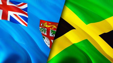 Fiji and Jamaica flags. 3D Waving flag design. Fiji Jamaica flag, picture, wallpaper. Fiji vs Jamaica image,3D rendering. Fiji Jamaica relations alliance and Trade,travel,tourism concep