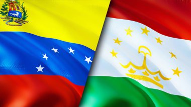 Venezuela and Tajikistan flags. 3D Waving flag design. Venezuela Tajikistan flag, picture, wallpaper. Venezuela vs Tajikistan image,3D rendering. Venezuela Tajikistan relations alliance an