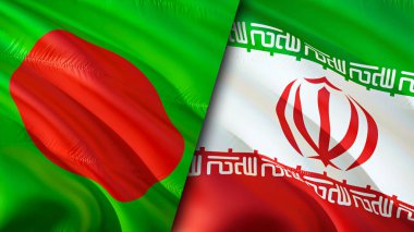 Bangladeş ve İran bayrakları. 3 boyutlu dalgalanan bayrak tasarımı. Bangladeş İran bayrağı, resim, duvar kağıdı. Bangladeş, İran 'a karşı, görüntü 3D. Bangladeş İran ilişkileri ittifak ve ticaret, seyahat, turizm konsepti