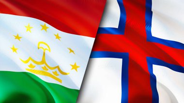 Tajikistan and Faroe Islands flags. 3D Waving flag design. Tajikistan Faroe Islands flag, picture, wallpaper. Tajikistan vs Faroe Islands image,3D rendering. Tajikistan Faroe Islands relation