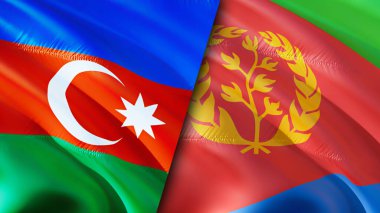 Azerbaycan ve Eritre bayrakları. 3 boyutlu dalgalanan bayrak tasarımı. Azerbaycan Eritre bayrağı, resim, duvar kağıdı. Azerbaycan, Eritre 'ye karşı, görüntü 3 boyutlu. Azerbaycan Eritre ile ilişkiler ittifakı