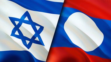 İsrail ve Laos bayrakları. 3 boyutlu dalgalanan bayrak tasarımı. İsrail Laos bayrağı, resim, duvar kağıdı. İsrail, Laos 'a karşı, görüntü 3 boyutlu. İsrail Laos ilişkileri ittifak ve ticaret, seyahat, turizm konsepti