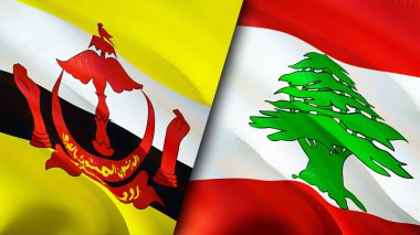 Brunei and Lebanon flags. 3D Waving flag design. Brunei Lebanon flag, picture, wallpaper. Brunei vs Lebanon image,3D rendering. Brunei Lebanon relations alliance and Trade,travel,tourism concep