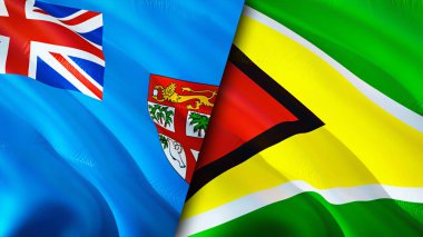 Fiji and Guyana flags. 3D Waving flag design. Fiji Guyana flag, picture, wallpaper. Fiji vs Guyana image,3D rendering. Fiji Guyana relations alliance and Trade,travel,tourism concep
